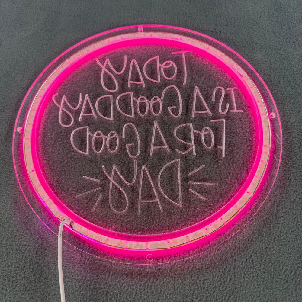 Today Is A Good Day For A Good Day Pink LED Neon Sign Circular Wall Decor 11.5" - Picture 2 of 4